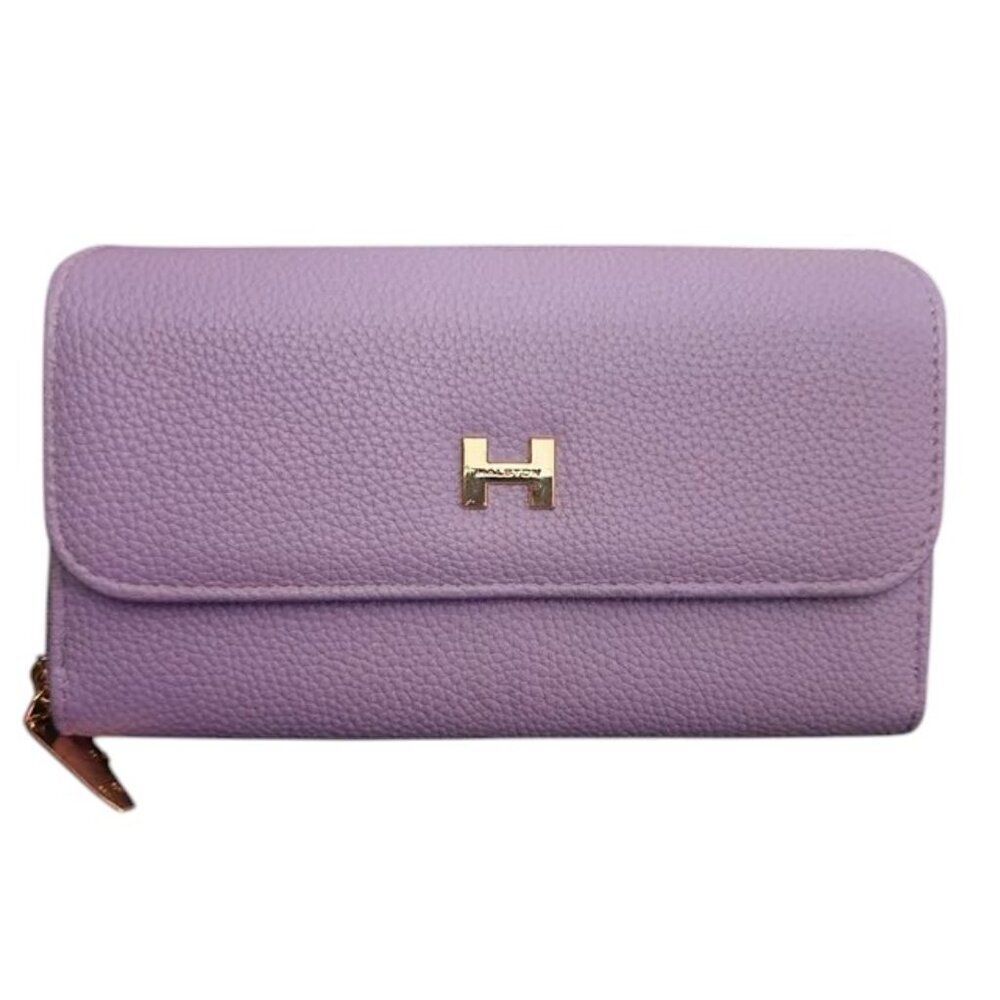 Halston Purple Lilac Pebble Double Zip Wallet